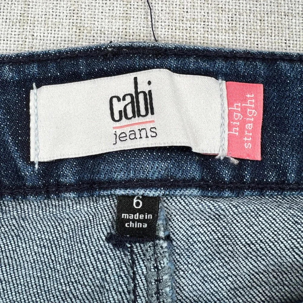 Cabi Tuxedo High Straight Jeans Womens Size 6 Slight Distressing Med Wash #3750